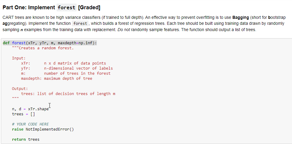 Solved Part one: forest() function e 1. Pick the random | Chegg.com