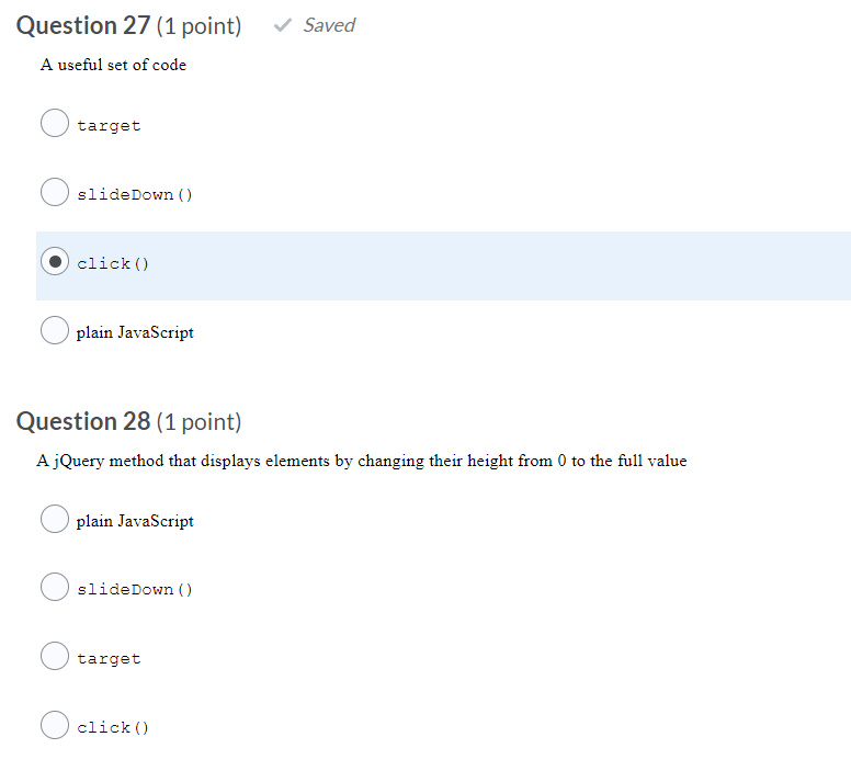 Solved Saved Question 27 (1 point) A useful set of code | Chegg.com