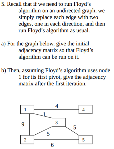 Solved 5. Recall that if we need to run Floyd's algorithm on | Chegg.com