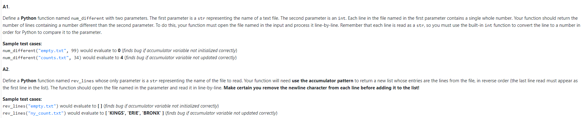 Solved A1. Define a Python function named num_different with | Chegg.com