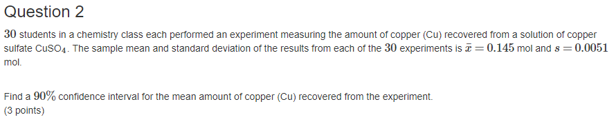 a chemistry experiment calls for a 30