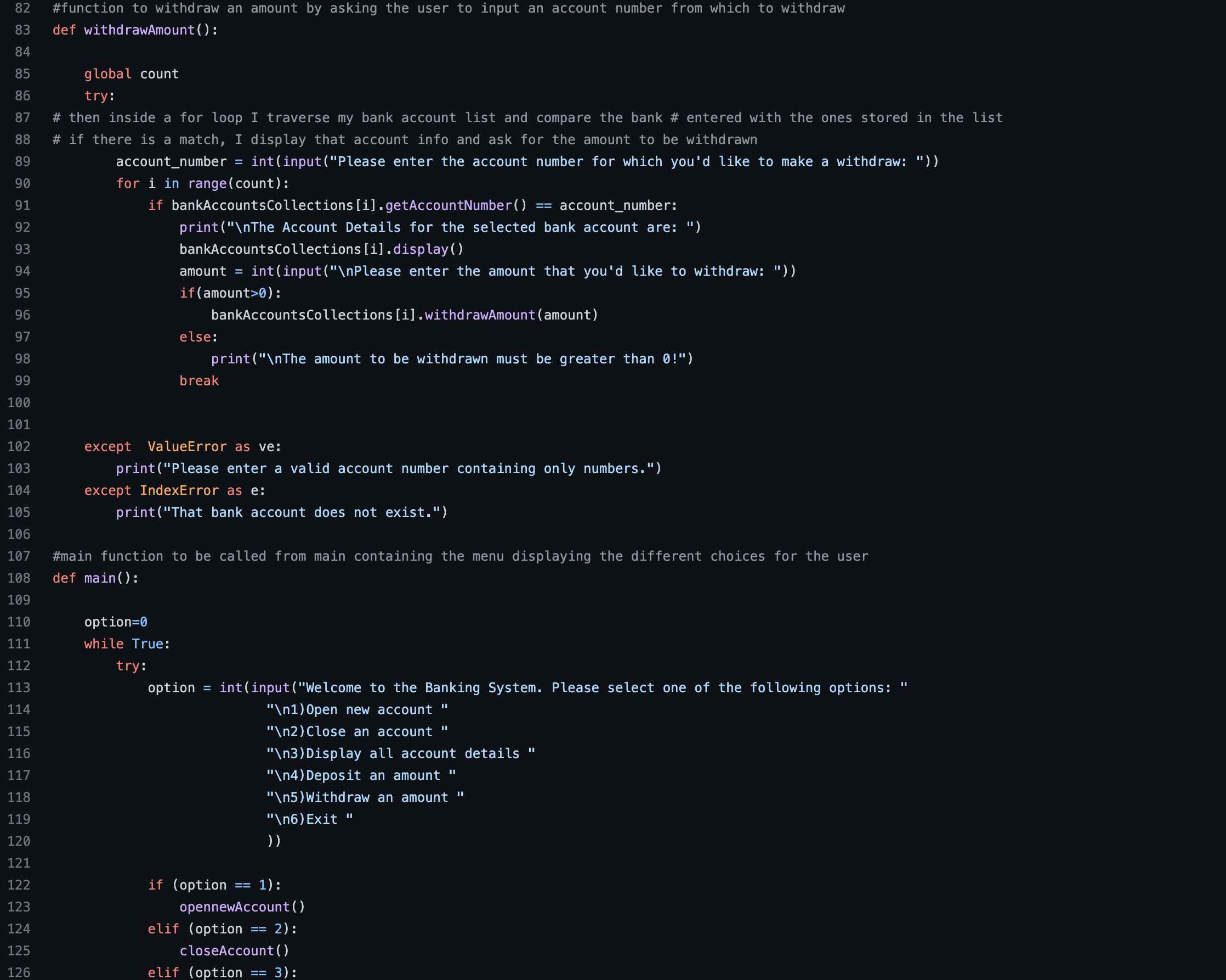 Solved Wrote a python program that is a banking system, | Chegg.com