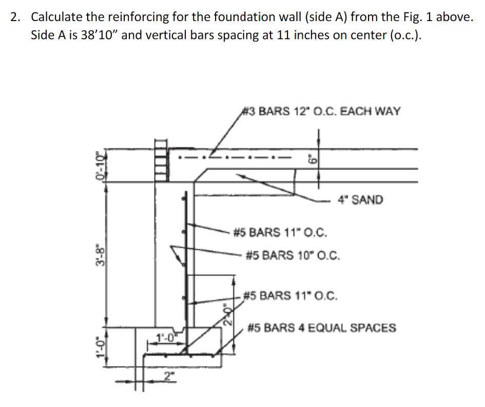 Solved 2. Calculate the reinforcing for the foundation wall | Chegg.com