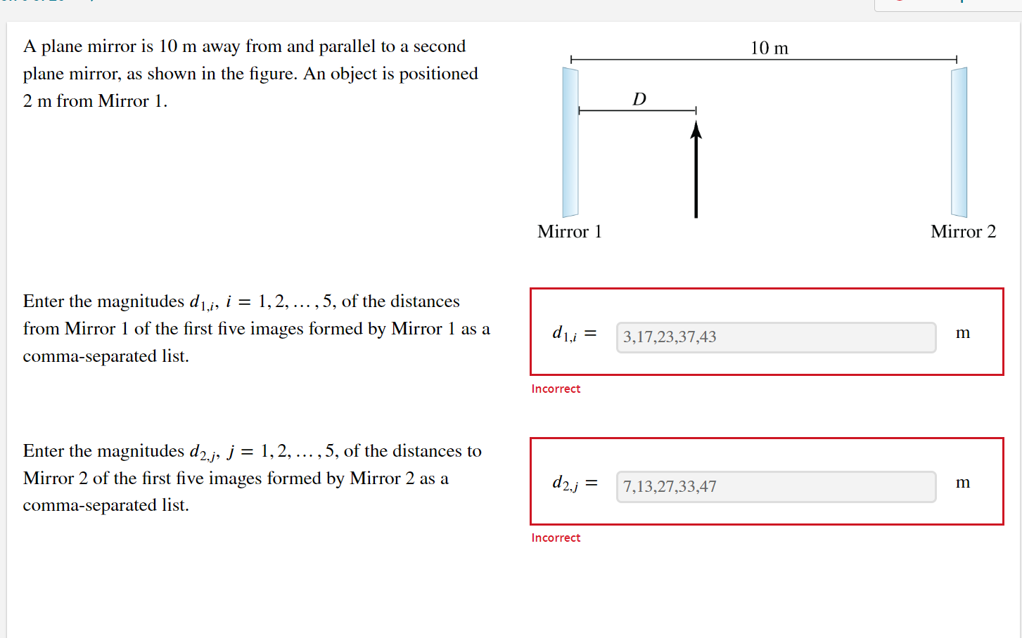 Solved 10 m A plane mirror is 10 m away from and parallel to | Chegg.com