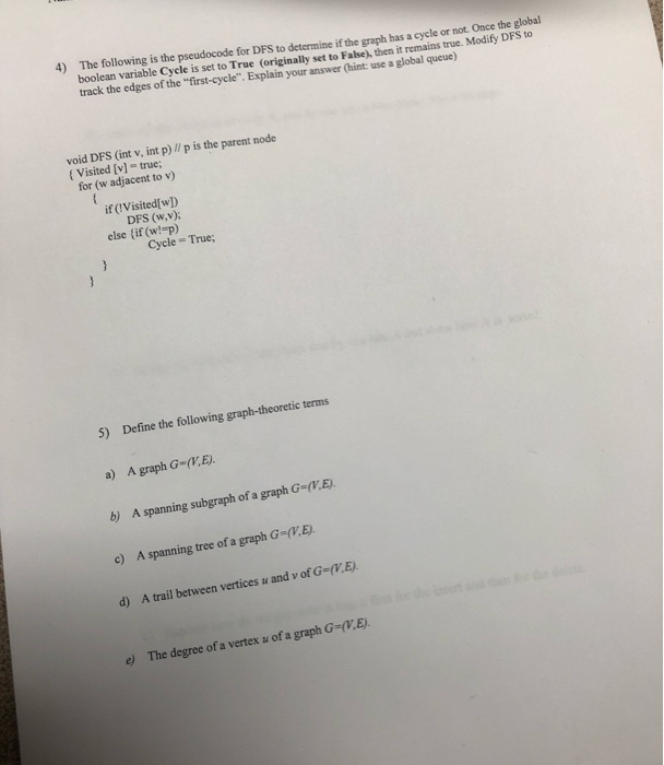 Solved The following is the pseudocode for DFS to determine | Chegg.com
