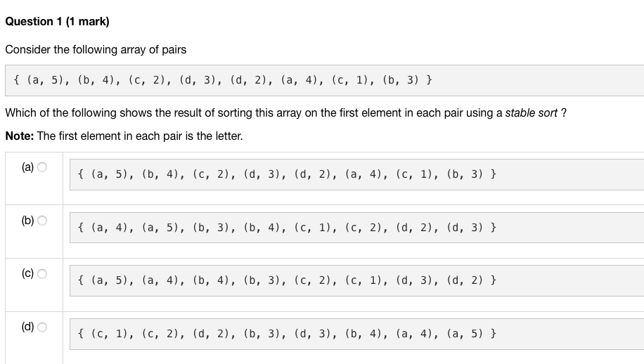 Solved Consider The Following Array Of Pairs | Chegg.com