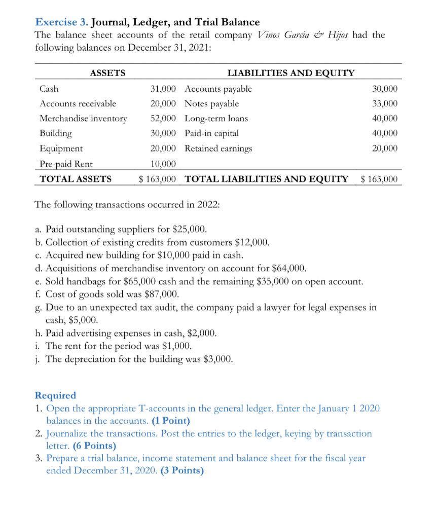 Solved Exercise 3. Journal, Ledger, and Trial Balance The