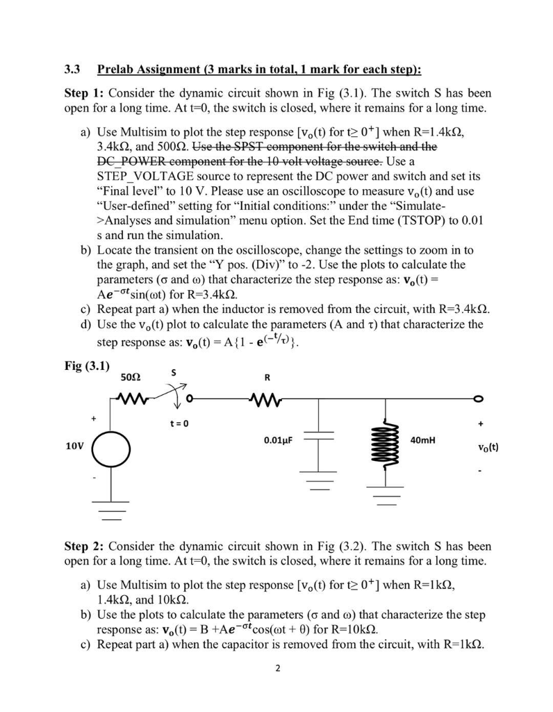 Solved 3.3 Prelab Assignment (3 marks in total, 1 mark for | Chegg.com