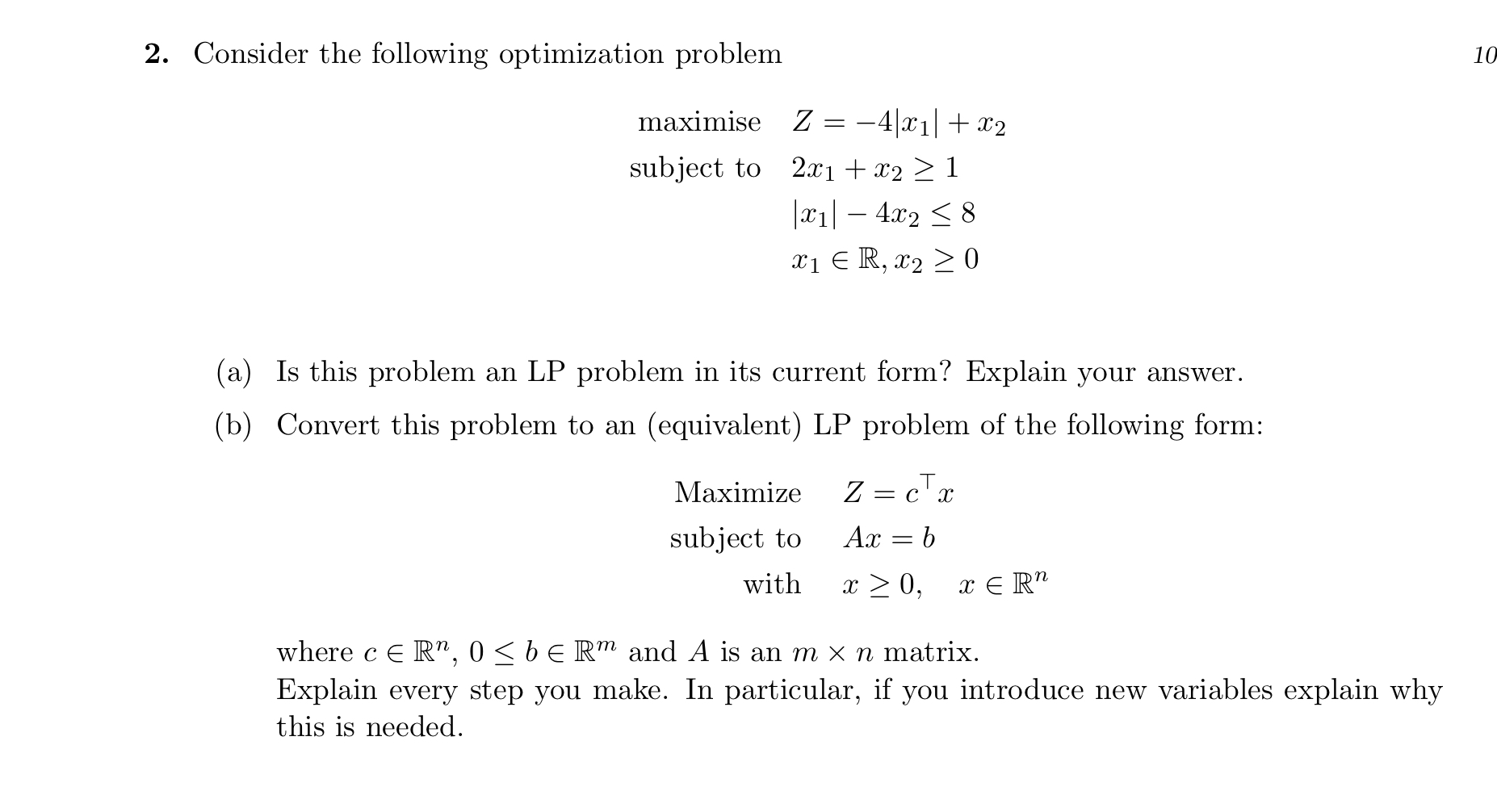 Solved 2. Consider the following optimization problem 10 = | Chegg.com
