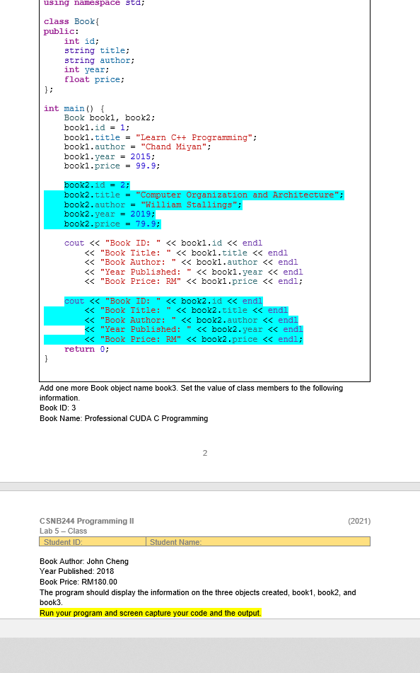 CSNB244 Programming II (2021) Lab 5 - Class Student | Chegg.com
