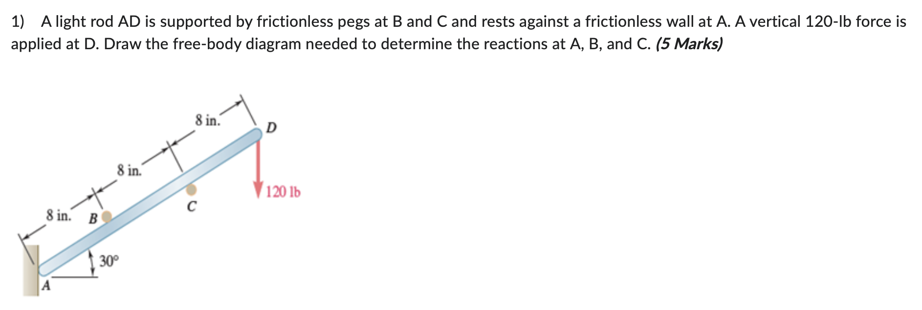 Solved 1) A light rod AD is supported by frictionless pegs