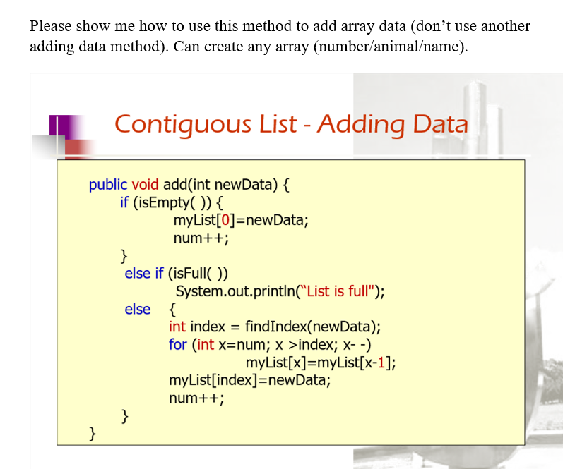Solved Please show me how to use this method to add array | Chegg.com