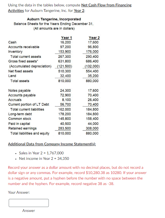 Solved Using the data in the tables below, compute Net Cash | Chegg.com