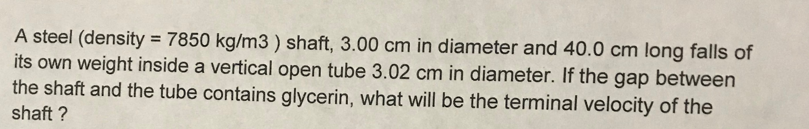 Solved A steel (density = 7850 kg/m3 ) shaft, 3.00 cm in | Chegg.com