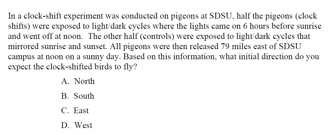 In a clock-shift experiment was conducted on pigeons | Chegg.com