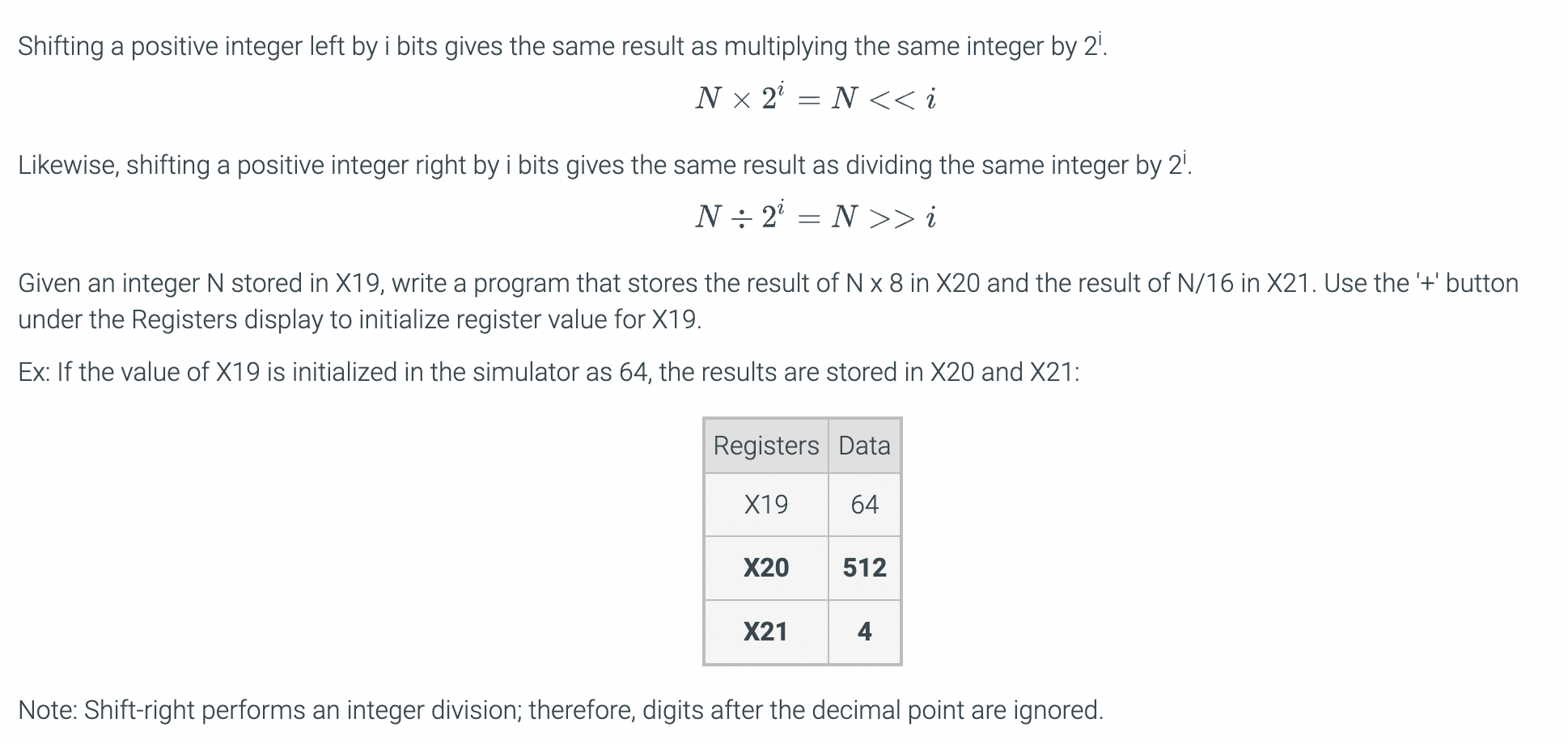 Solved Shifting A Positive Integer Left By I Bits Gives The | Chegg.com