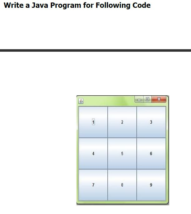 Solved Write a Java Program for Following Code | Chegg.com