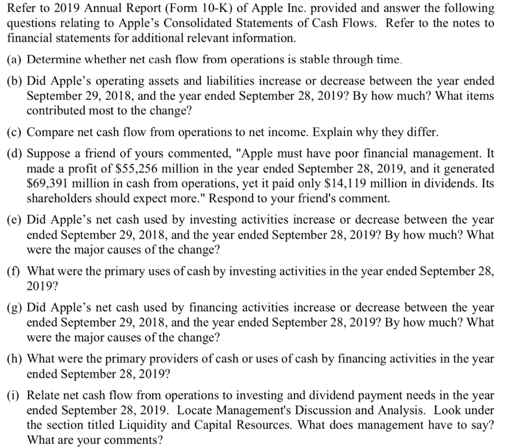 Refer to 2019 Annual Report (Form 10-K) of Apple Inc. | Chegg.com