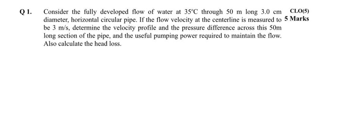 Solved Q Consider the fully developed flow of water at 35°C | Chegg.com