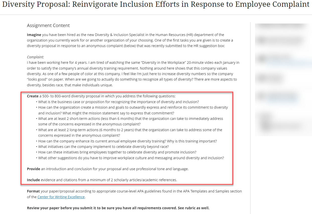 Solved rersity Proposal: Reinvigorate Inclusion Efforts in | Chegg.com