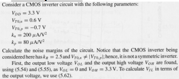 Solved Consider a CMOS inverter circuit with the following | Chegg.com