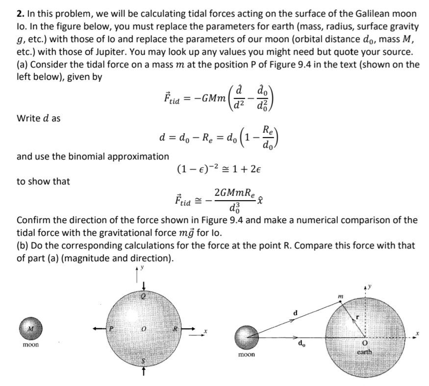 Tidal Calculation Problem Solving Example Solved In this problem, we will be calculating tidal forces | Chegg.com