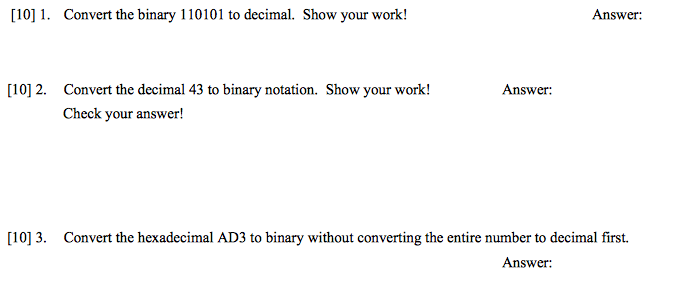 Solved 10 1 Convert The Binary 110101 To Decimal Show Chegg Solved 10 1 Convert The Binary 110101 To Decimal Show Chegg