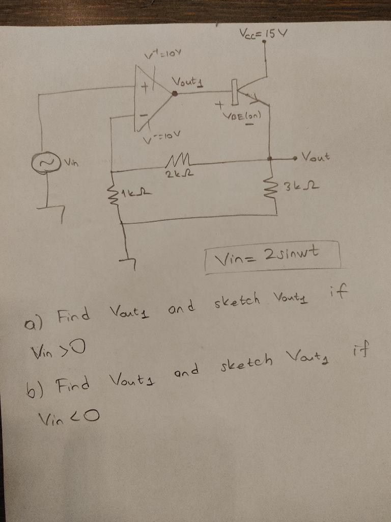 Solved a) Find Vout1 and sketch Vout, if Vin>0 b) Find Vout1 | Chegg.com