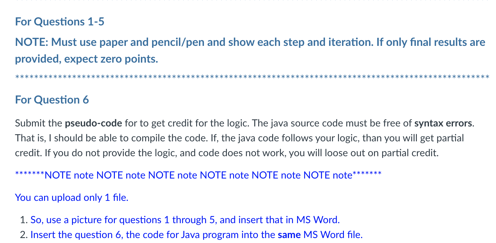 Solved For Questions 1-5 NOTE: Must use paper and pencil/pen | Chegg.com