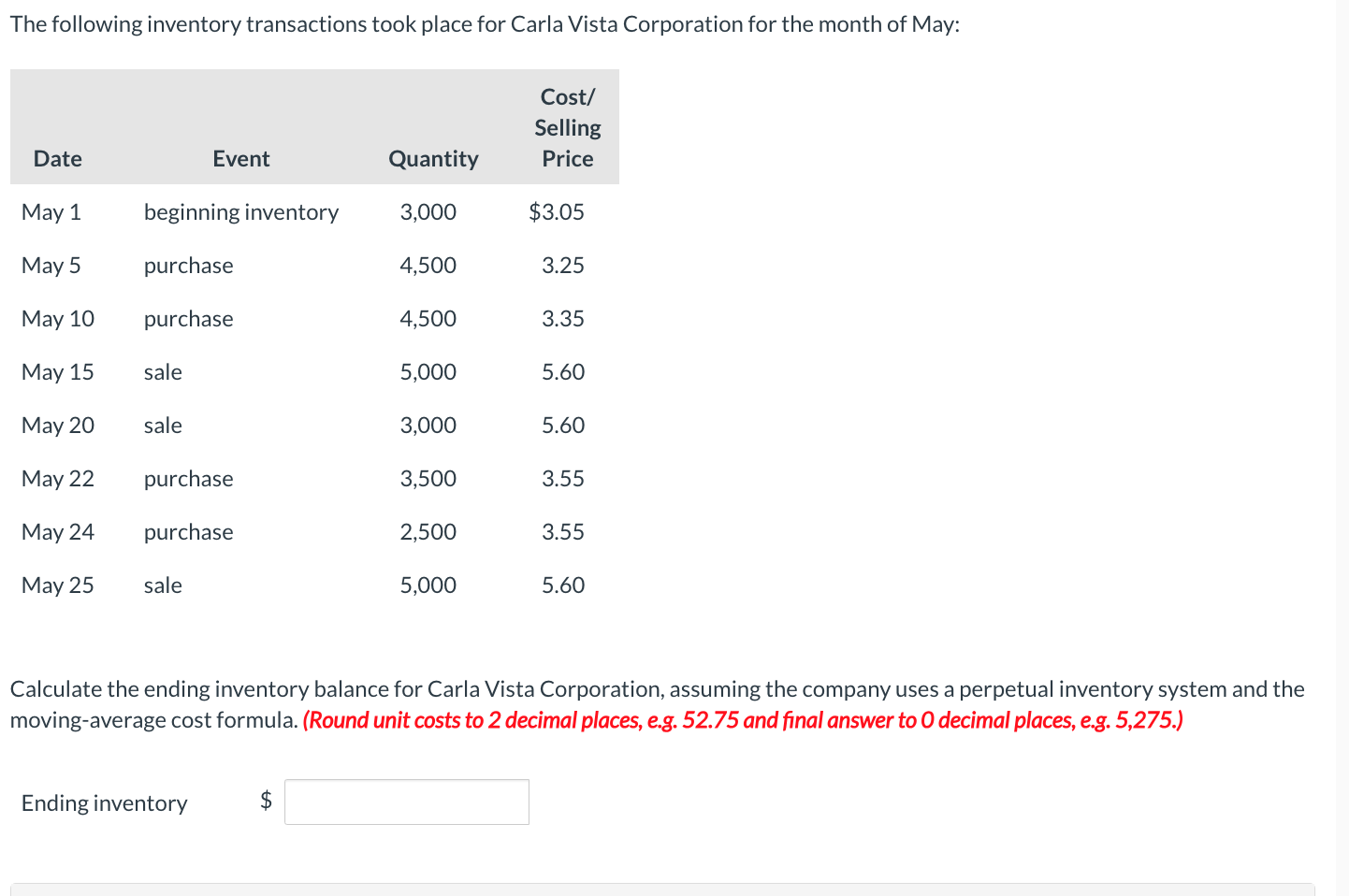 Solved The Following Inventory Transactions Took Place For | Chegg.com