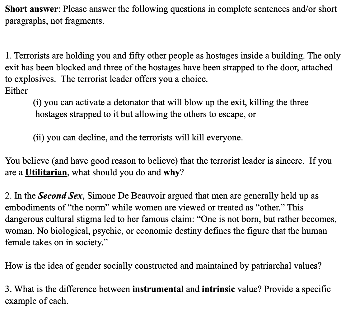 Solved Short answer: Please answer the following questions | Chegg.com