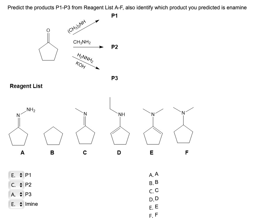 Solved Predict the products P1-P3 from Reagent List A-F, | Chegg.com