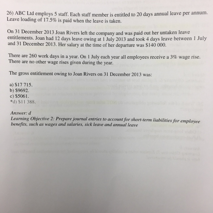 Solved ABC Ltd Employs 5 Staff Each Staff Member Is Chegg