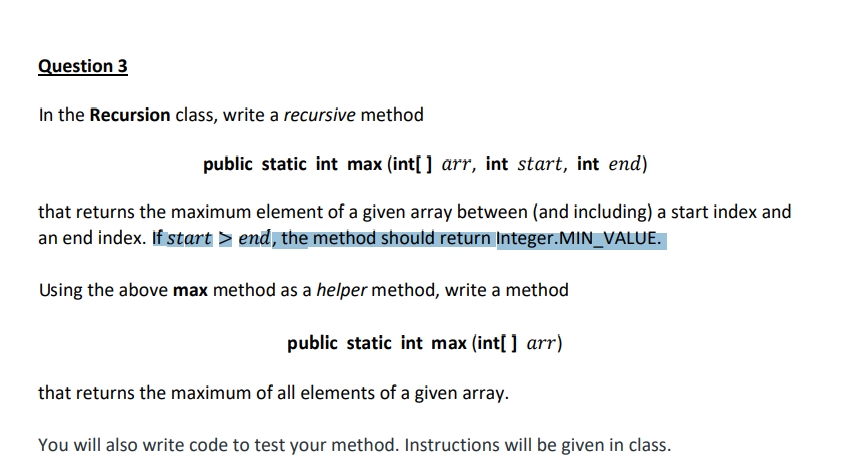 Solved In The Recursion Class, Write A Recursive Method | Chegg.com