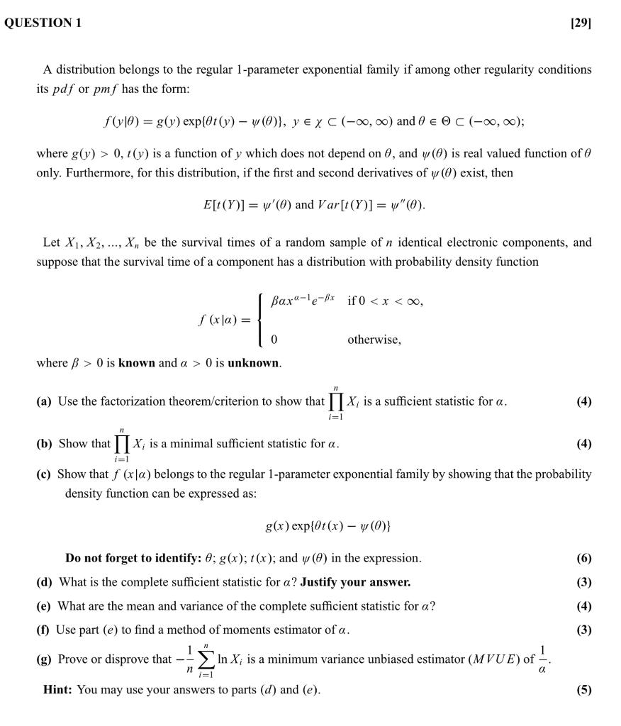 Solved A distribution belongs to the regular 1-parameter | Chegg.com