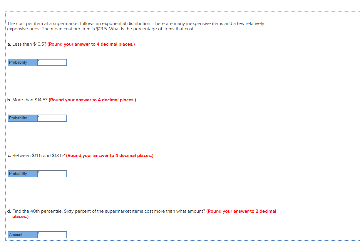 Solved The cost per item at a supermarket follows an