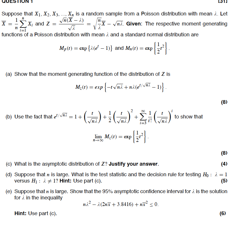 Solved N Suppose That X1 X2 X3 Xn Is A Random Sample From