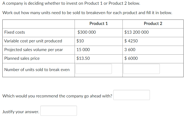 Solved A Company Is Deciding Whether To Invest On Product 1 | Chegg.com