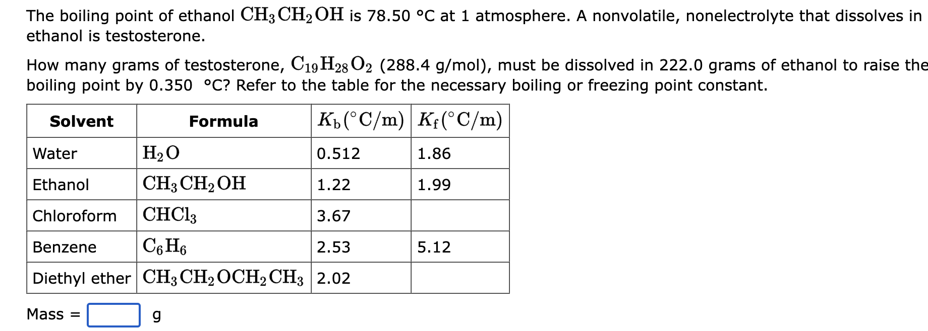 Solved The boiling point of ethanol CH3CH2OH is 78.50∘C at 1