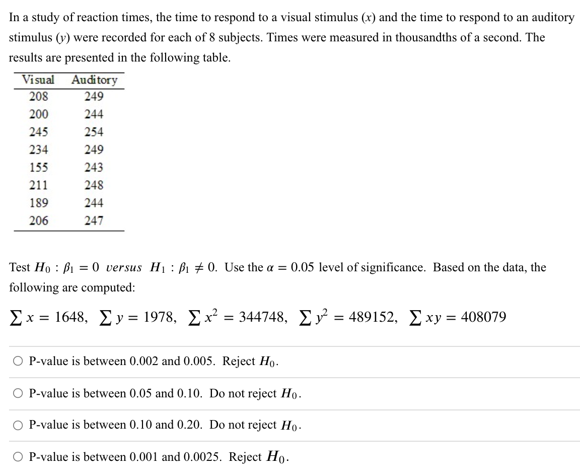 Solved In a study of reaction times, the time to respond to | Chegg.com