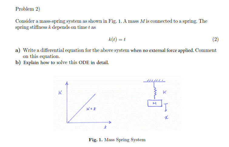 Solved Problem 2) Consider a mass-spring system as shown in | Chegg.com