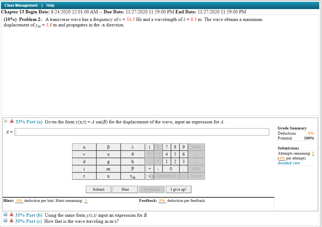 Solved A Transverse Wave Has A Frequency Of N 54 5 Hz A Chegg Com