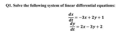 Solved Q1. Solve the following system of linear differential | Chegg.com