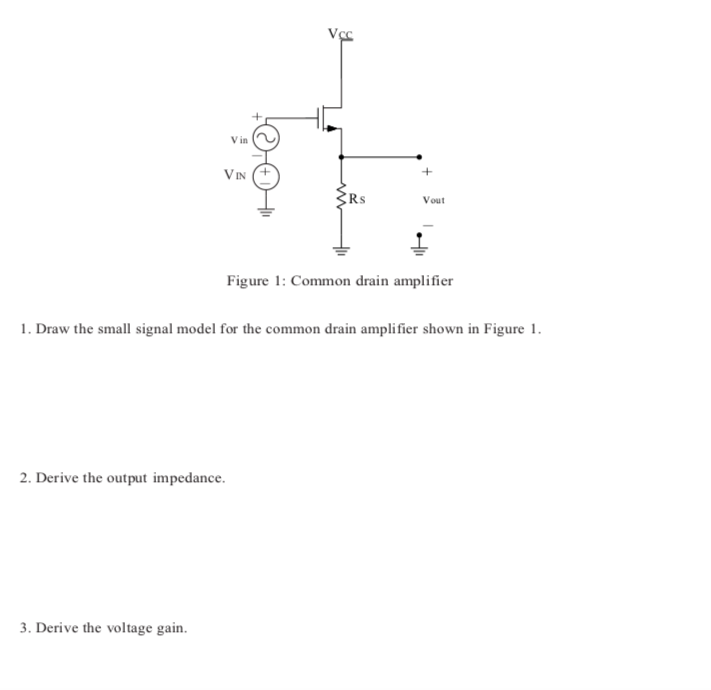 Solved уг Rs Vout Figure 1: Common drain amplifier 1. Draw | Chegg.com