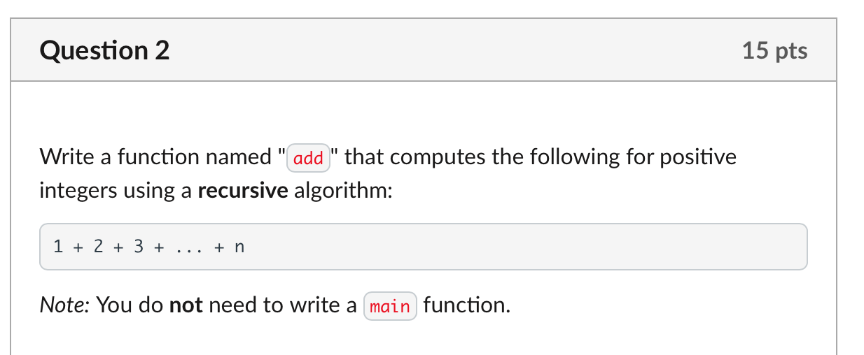 Solved Question 2 15 pts Write a function named " add " that | Chegg.com