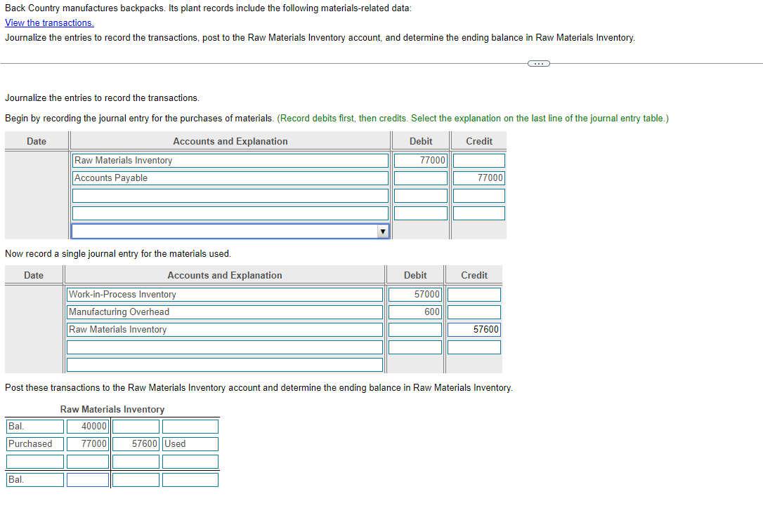 Solved Transactions Back Country manufactures backpacks.