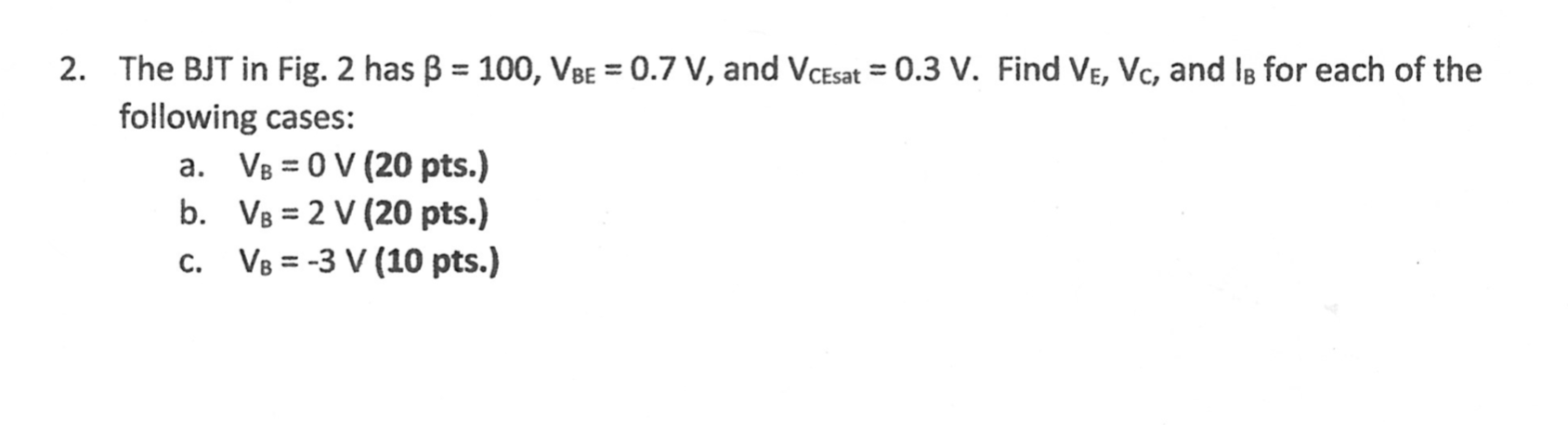 Solved The Bjt In Fig 2 Has B 100 Vbe 0 7 V And Vces Chegg Com