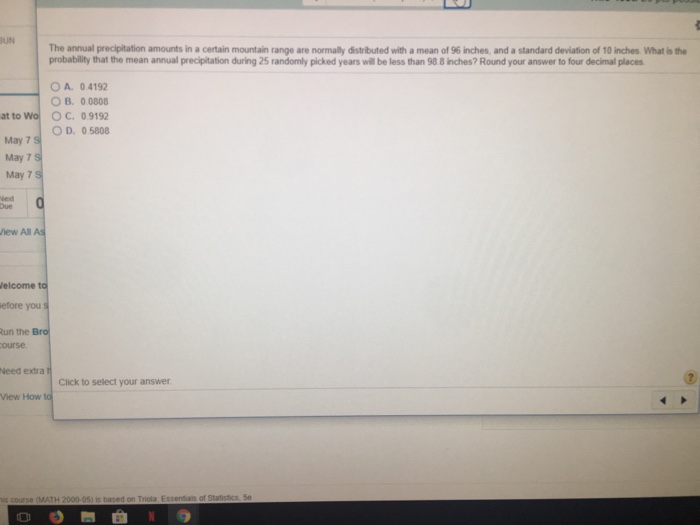 Solved UN The annual precipitation amounts in a certain | Chegg.com