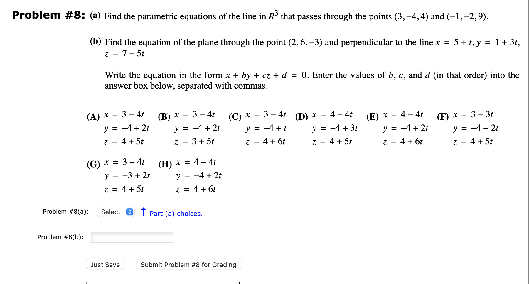 Solved Problem #8: (a) Find The Parametric Equations Of The | Chegg.com