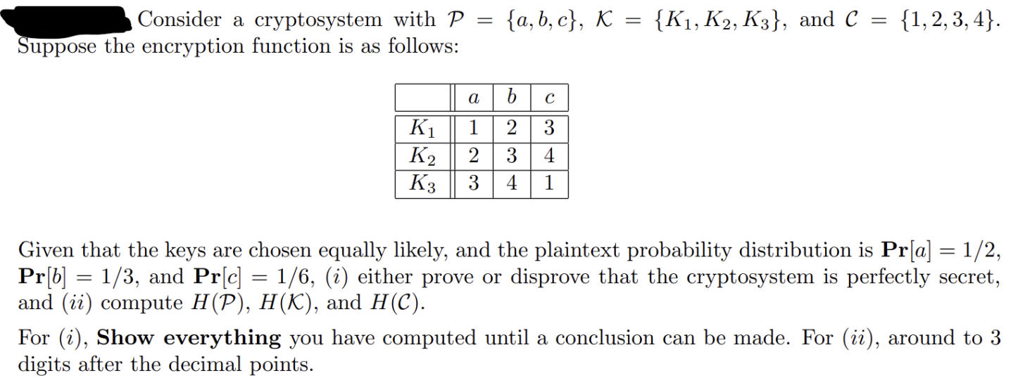 Solved Consider a cryptosystem with P a b c K K1 K2 K3